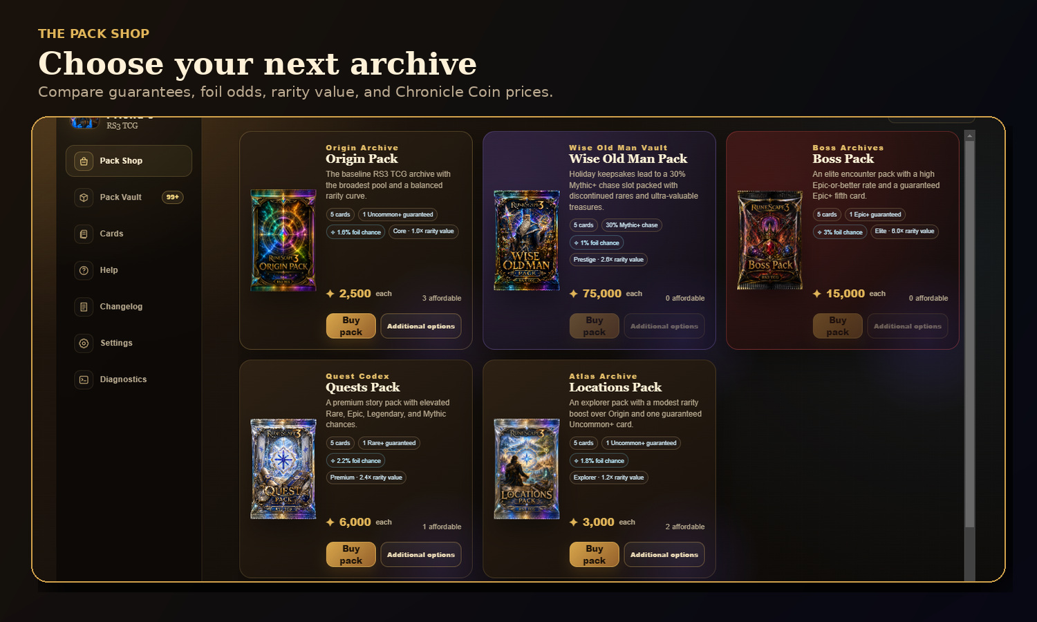 RS3 TCG Pack Shop