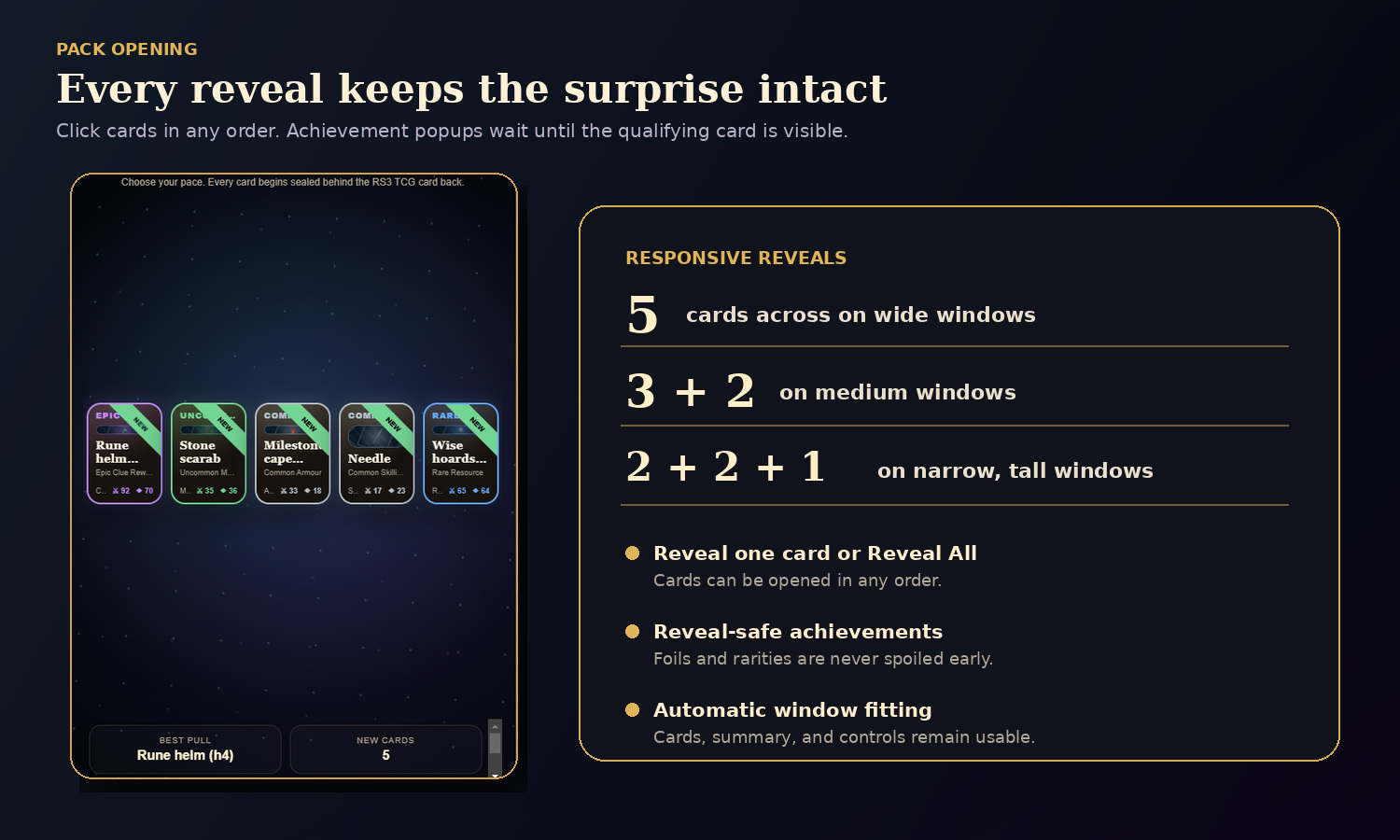 Responsive RS3 TCG pack opening