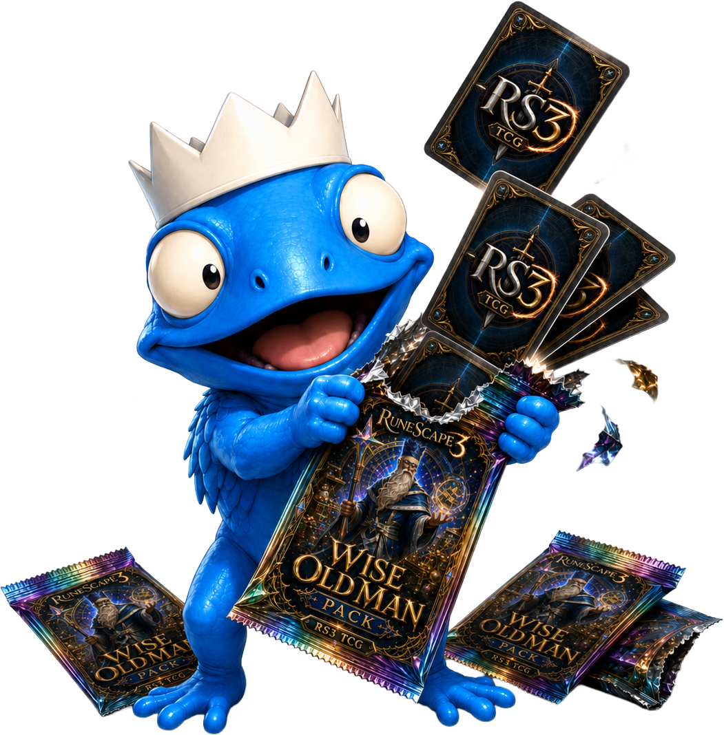 Lizzy excitedly opening Wise Old Man packs for RS3 TCG